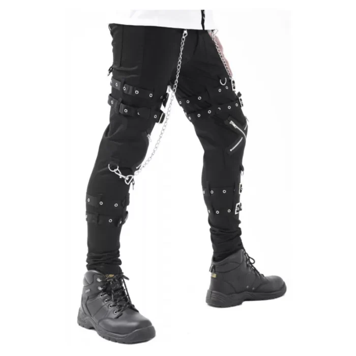 Men Gothic Cross Zip Pant Straps Cyber Punk Bondage Pant Black Goth Punk Pants With Zipper And Straps
