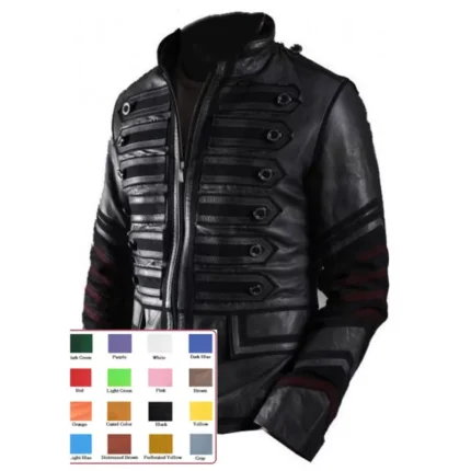 Mens Battalion Military Punk Rocker Leather Jacket