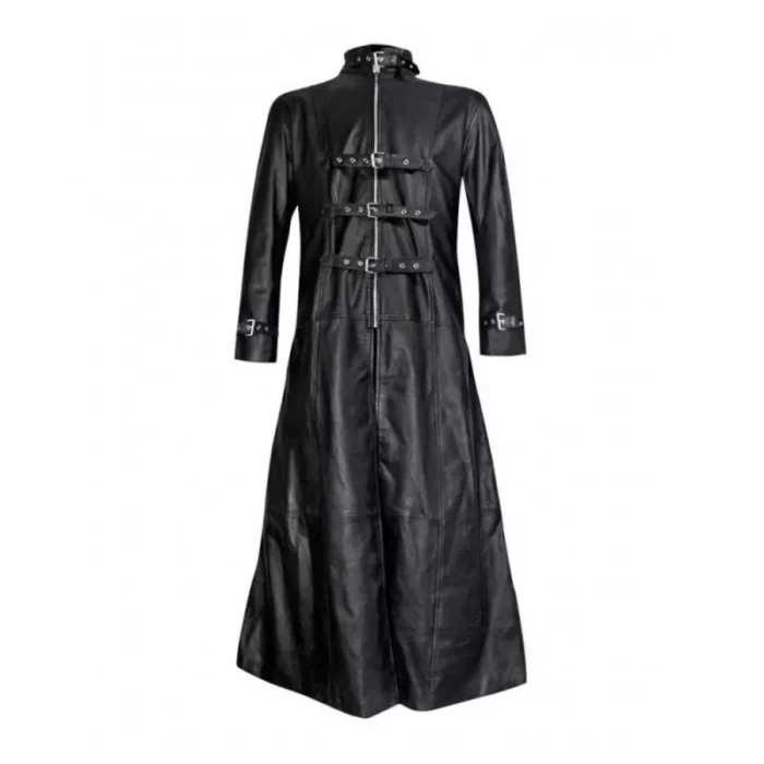 Men Gothic Coat Leather Long Coat Full Length Buckle Victorian Coat Vintage Clothing