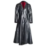 Men Retro Leather Long Coat Red Aster Trench Steampunk Gothic Jacket