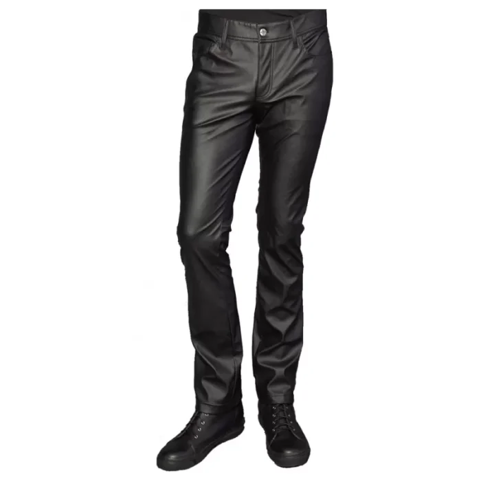 Men Gothic Pant Comfort Fit Pant Synthetic Leather Black Pvc Pant Street Fashion Pant