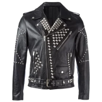 Men Black Emo Motorcycle Studded Leather Fashion Jacket