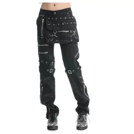 Men's Gothic Reflective Pant Black Punk D Ring Pant Men Gothic Clothing