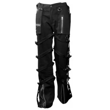 Men's Gothic Reflective Pant Black Punk D Ring Pant Men Gothic Clothing