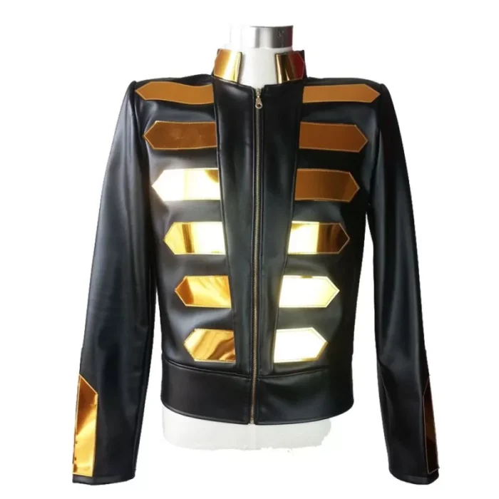 Nightclub Gold Fashion Leather Jacket Dj Singers Rock Punk Motorcycle Jacket