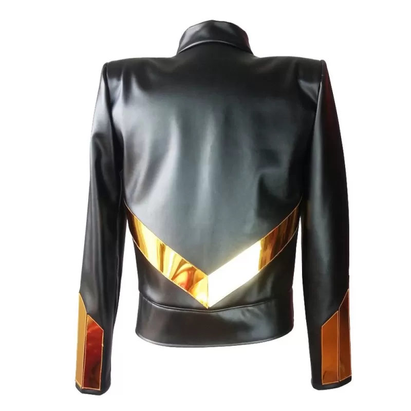 Nightclub Gold Fashion Leather Jacket Dj Singers Rock Punk Motorcycle Jacket