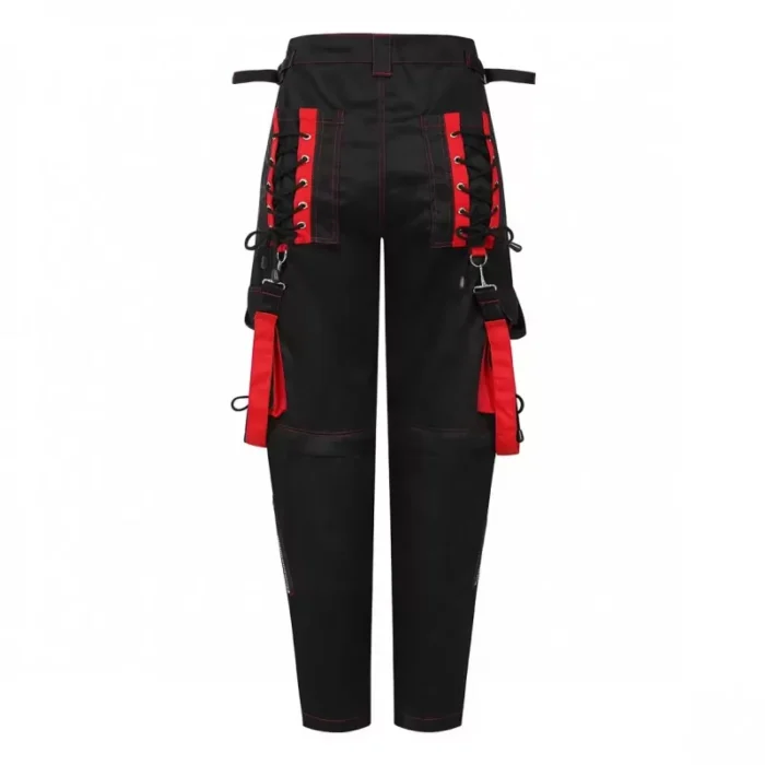 Red Bondage Pants Black Zippers And Laces Pant Punk Pants High Waist Pant