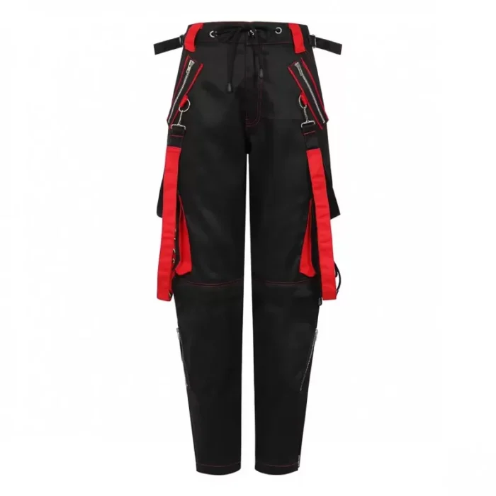 Red Bondage Pants Black Zippers And Laces Pant Punk Pants High Waist Pant