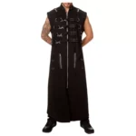 Men Hellraiser Coat Long Gothic Zipper Studs Chain Coat Pinhead Punk Coat
