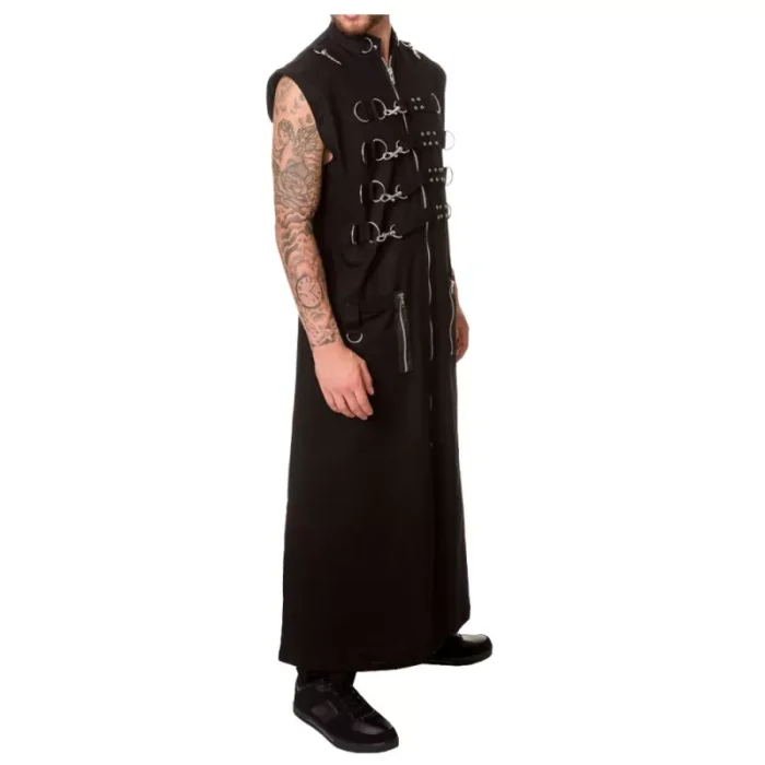 Men Hellraiser Coat Long Gothic Zipper Studs Chain Coat Pinhead Punk Coat