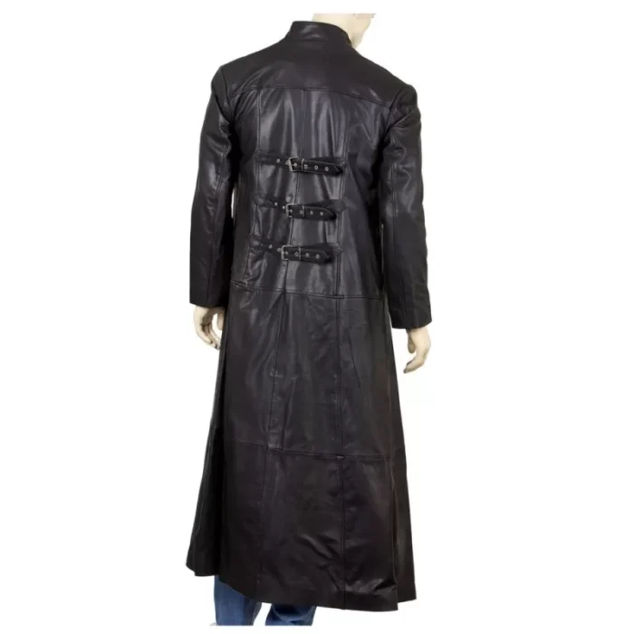 Men Gothic Leather Coat Gothic Full Length Coat With Three Buckle Open Front