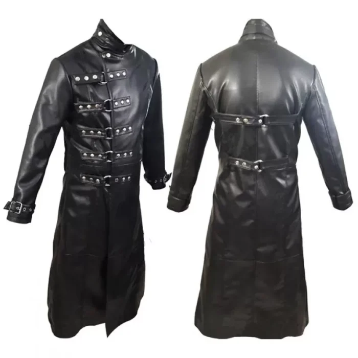 Men Genuine Leather Coat Gothic Long Coat Black Van Helsing Coat