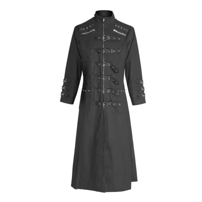 Men Long Gothic Coat Bondage Uniform Gothic Rivets Straps | Gothic Clothing
