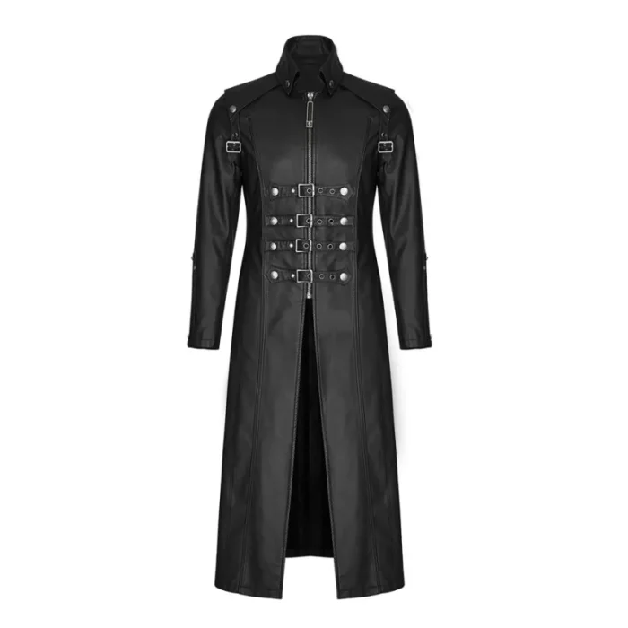 Mens Steampunk Long Coat Outfit Trench Coat Imitation Leather Coat