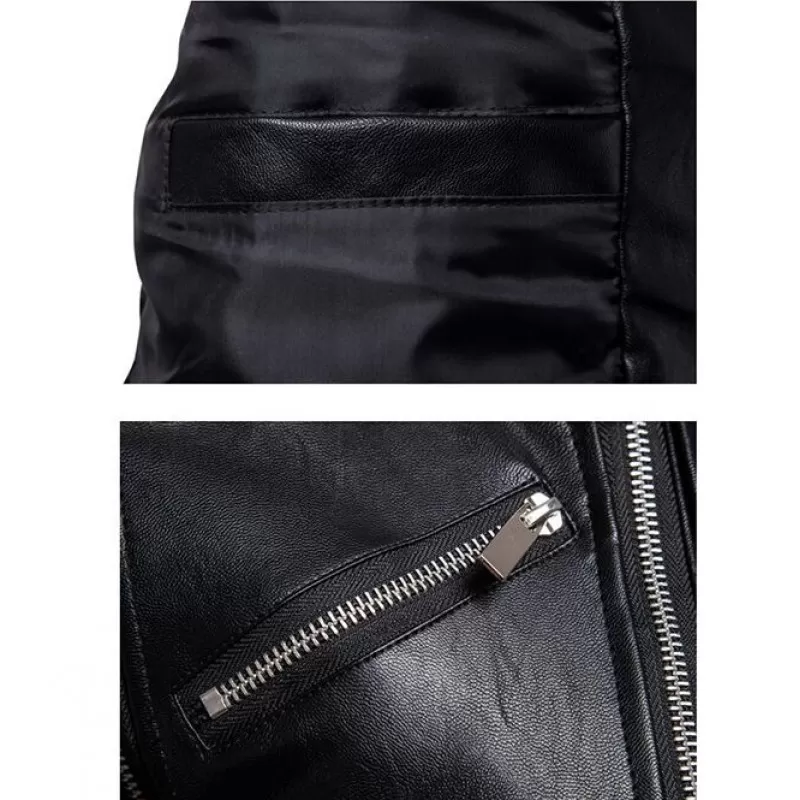 Men Gothic Black Leather Jacket Motorcycle Multi-Zip Biker Jacket