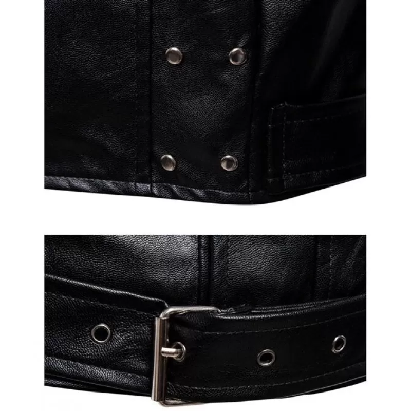 Men Gothic Black Leather Jacket Motorcycle Multi-Zip Biker Jacket