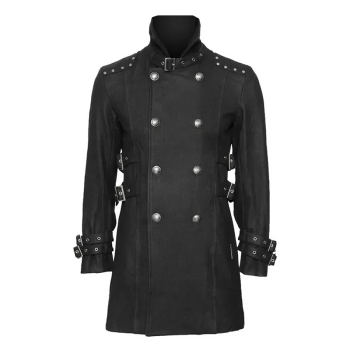 Men Gothic Car Coat With Stand Collar Black Gothic Trench Wool Coat | Plus Size Coat