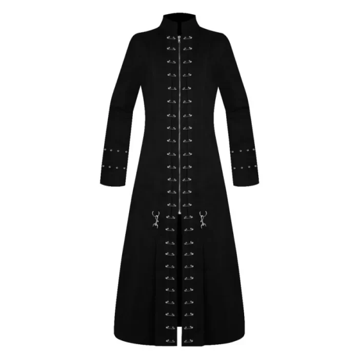 Men Gothic Coat Black Punk Pin Head Vampire Jacket Handmade Trench Coat