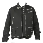 Men Goth Punk Black Jacket Bondage Gothic Eyelet Biker Jacket Fetish Military Jacket