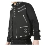 Men Goth Punk Black Jacket Bondage Gothic Eyelet Biker Jacket Fetish Military Jacket