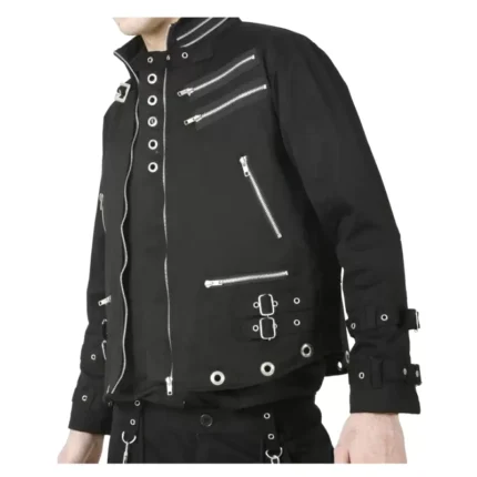 Men Goth Punk Black Jacket Bondage Gothic Eyelet Biker Jacket Fetish Military Jacket