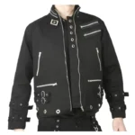 Men Goth Punk Black Jacket Bondage Gothic Eyelet Biker Jacket Fetish Military Jacket