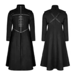 Men Gothic Long Coat With Zippers And Straps, Black Gothic Visual Fantasy Gothic Fashion