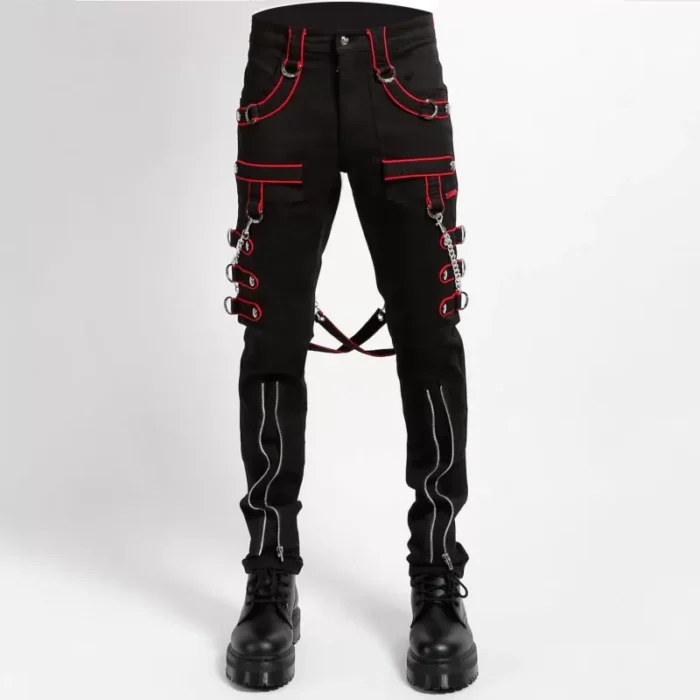 Men Gothic Pant Trippe Band Pant Black And Red Trims Pants Emo Punk Pant