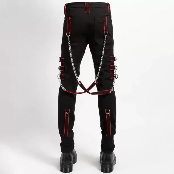 Men Gothic Pant Trippe Band Pant Black And Red Trims Pants Emo Punk Pant