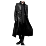 Men Long Leather Coat Gothic Steampunk Plus Size Trench Coat Adjustable Straps Overcoat