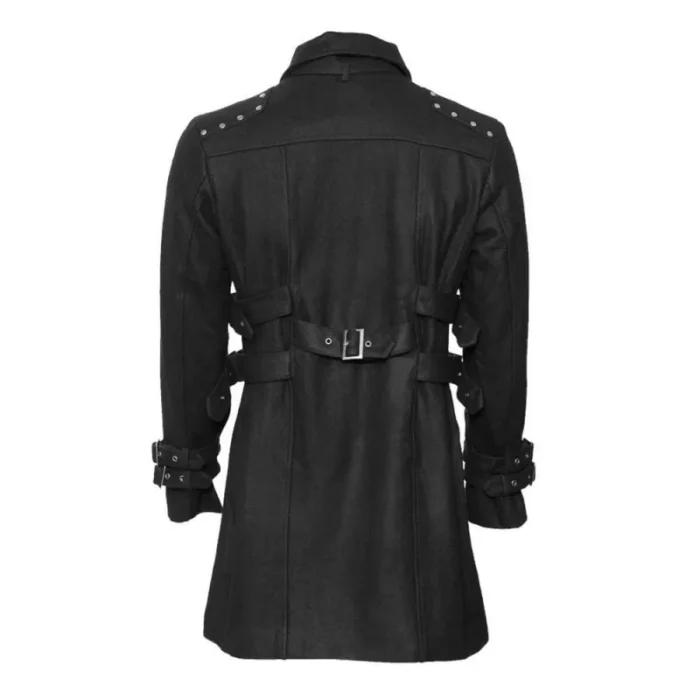 Men Gothic Car Coat With Stand Collar Black Gothic Trench Wool Coat | Plus Size Coat