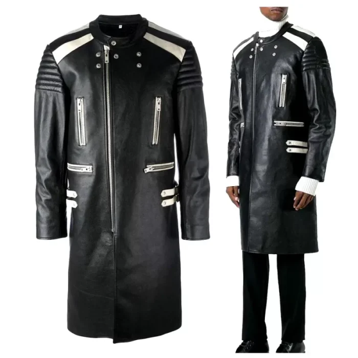 Premium Quality Men Genuine Leather Biker Coat Cowboy Long Coat Men Style Length Coat