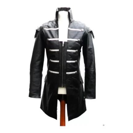 Men's Gothic Military Velvet Jacket White Piping Trim Coat