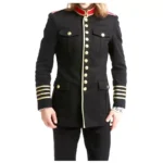 Men's Gold Buttons Coat Men Black Military Coat