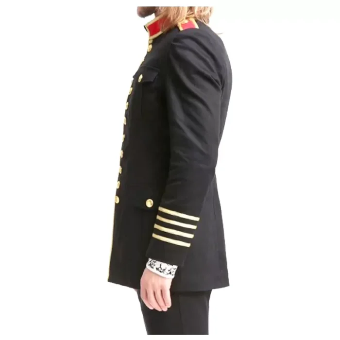Men's Gold Buttons Coat Men Black Military Coat
