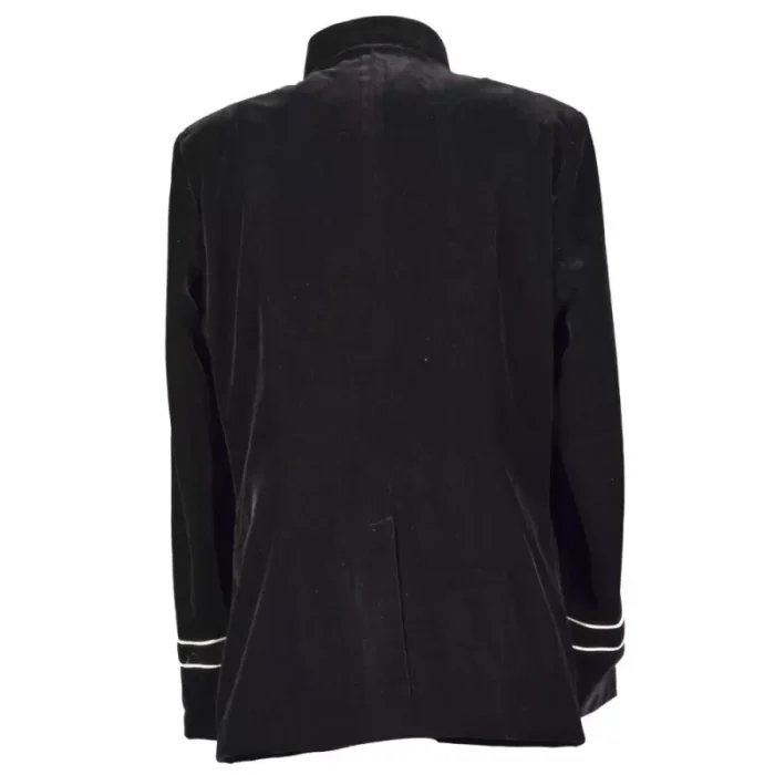 Men's Gothic Military Velvet Jacket White Piping Trim Coat
