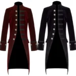 Men Red Black Velvet Gothic Steampunk Coat Pentagramme Victorian Frock Coat | Gothic Coat