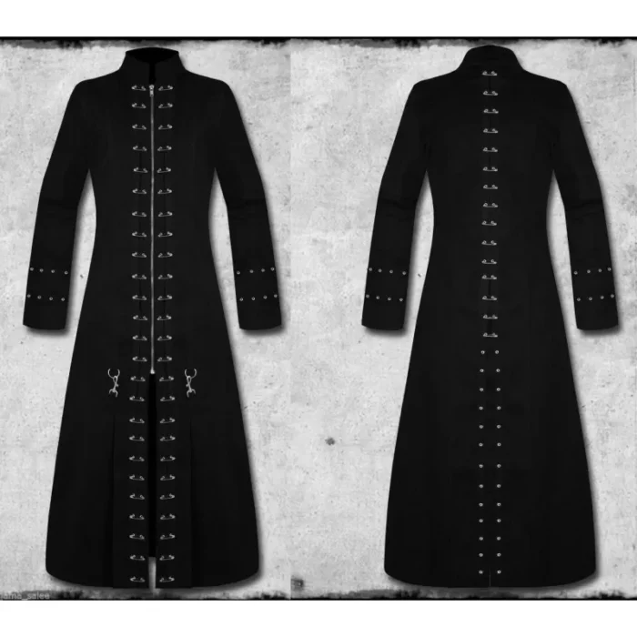 Men Gothic Coat Black Punk Pin Head Vampire Jacket Handmade Trench Coat