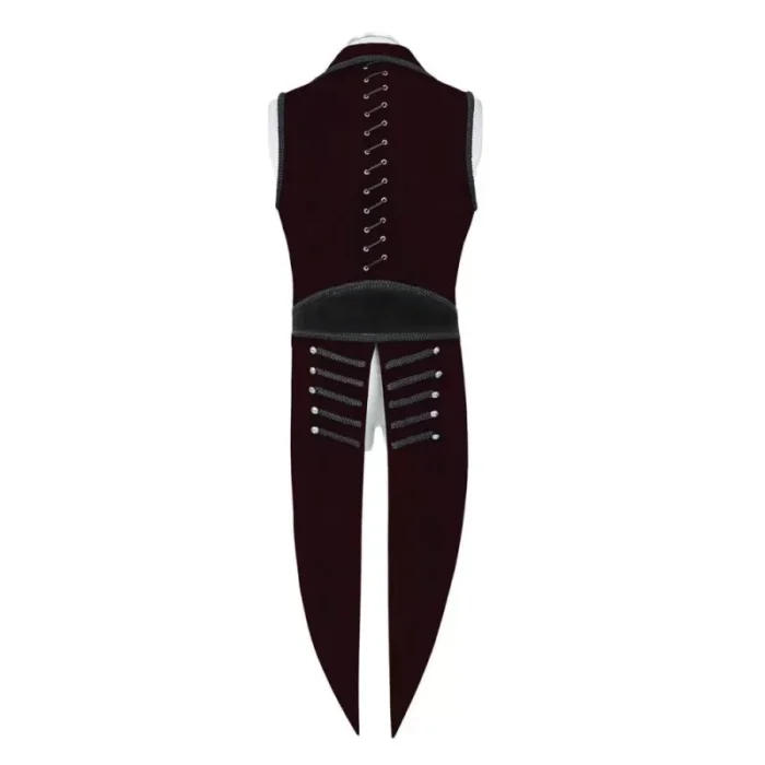 Men Regency Steampunk Tailcoat Deep Burgundy Velvet Goth Waistcoat