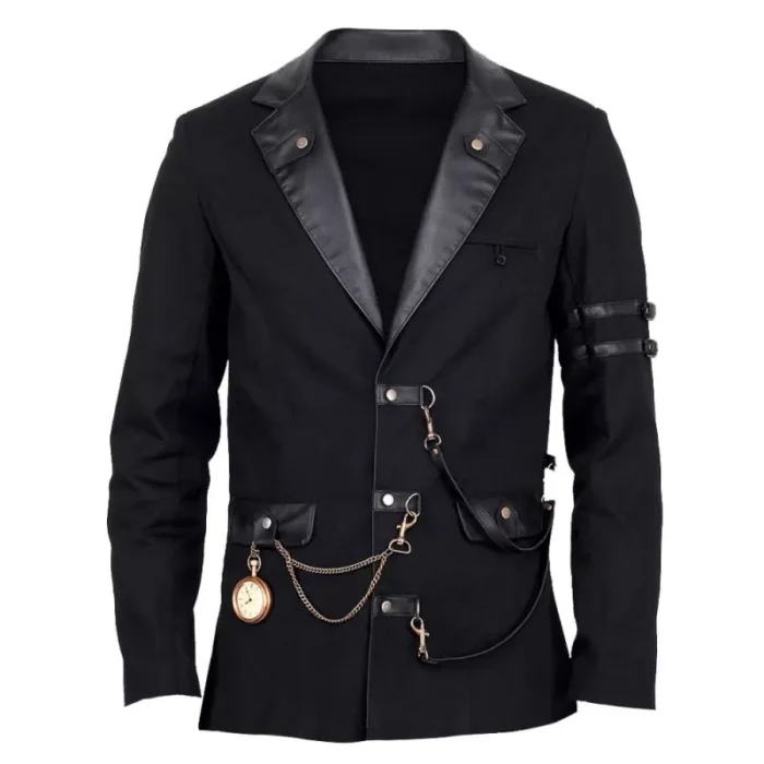 Vintage Goth Steampunk Jacket Men Black Gothic Black Jacket