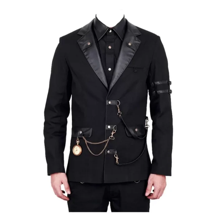 Vintage Goth Steampunk Jacket Men Black Gothic Black Jacket
