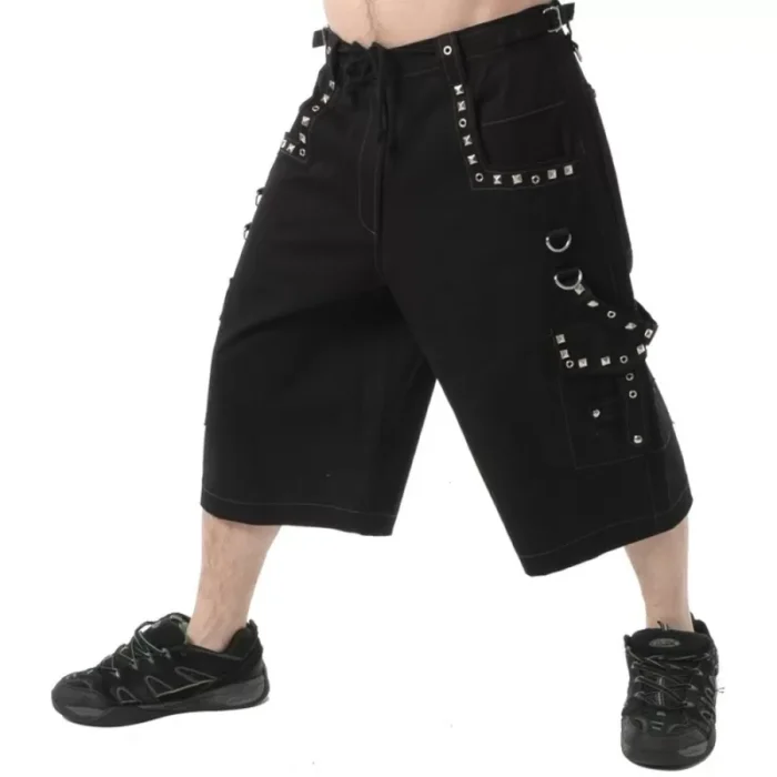 Men Gothic Metal Shorts With Pyramids