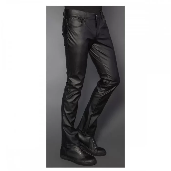 Men Gothic Pant Comfort Fit Pant Punk Black Lip Pvc Jeans Casual Pants Street Wear