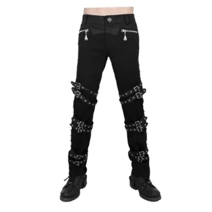 Men Gothic Pants Halloween Costume House Fashion Pu Buckles Pant Trousers