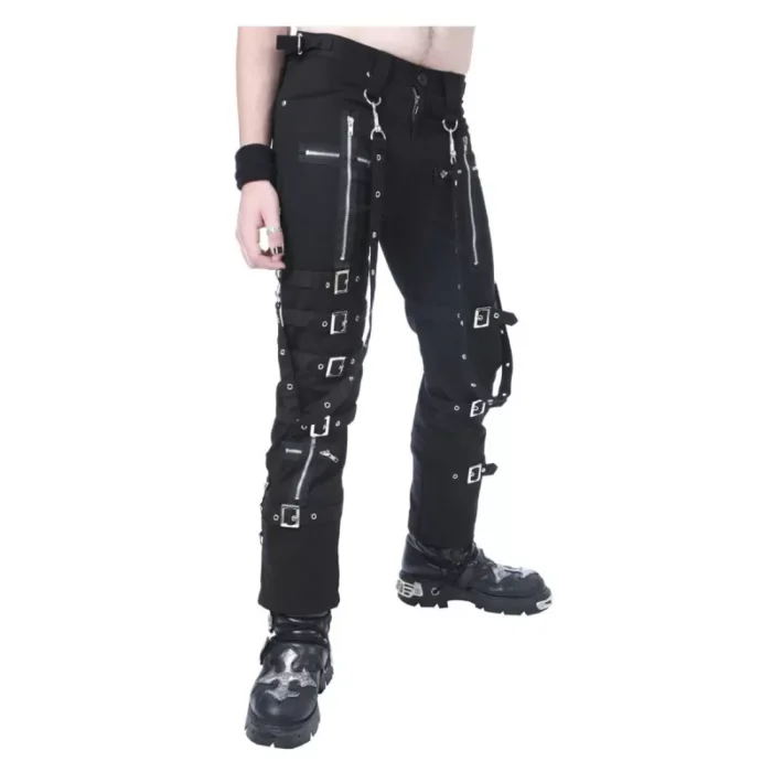 Men Gothic Pant Black Buckles Chains Straps Pant Goth Punk Cyber Cotton Pants