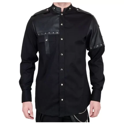 Handmade Men Gothic Vintage Shirt Black Cotton Goth Steampunk Style Shirts