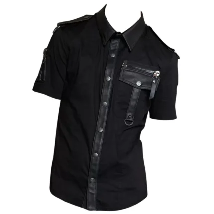 Men Gothic Shirt Black Cotton Army Officer And Victorian Gothic Styles Shirt