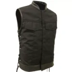 Men Denim Style Black Cordura Vest Snaps Biker Vest