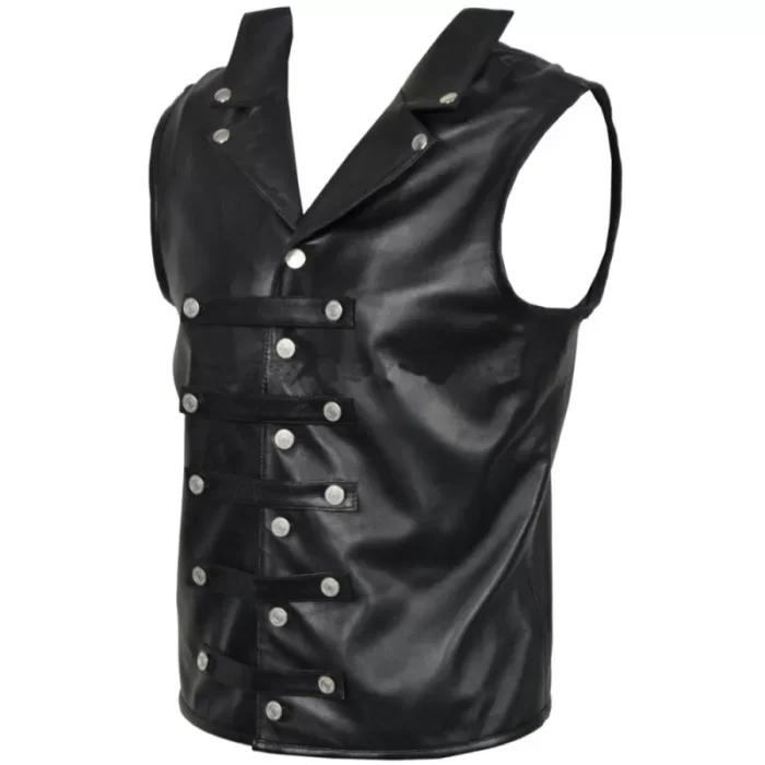 Men Steampunk Leather Biker Vest Steel Boned Waistcoat Victorian Vest Button Style