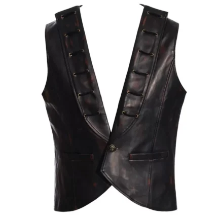 Men Steampunk Waistcoat Black Fashion Two Toned Leather Vest